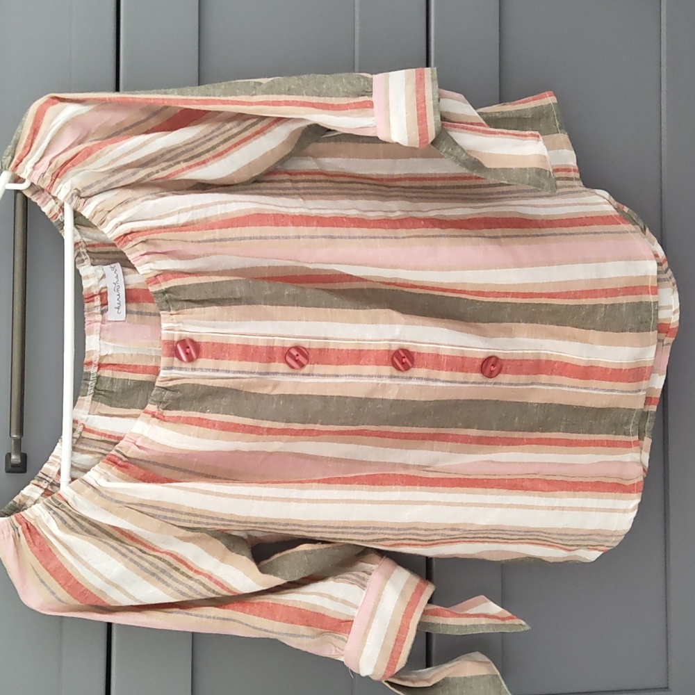 Keren Hart Boho Coastal Style Stripe Blouse with tie sleeves Size S